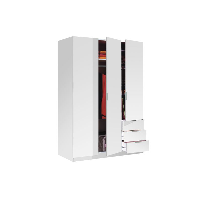 MALCOM - Armoire 3 portes + 3 tiroirs L121 x H180 cm - Blanc