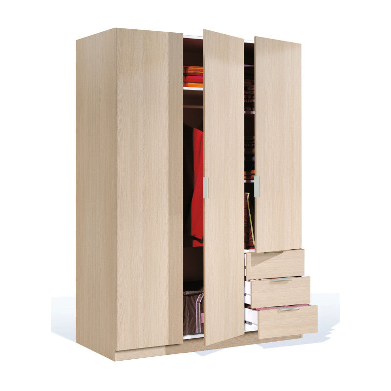 MALCOM - Armoire 3 portes + 3 tiroirs L121 x H180 cm - Chêne