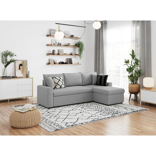 LUMIRA - Canapé d'angle réversible, convertible en tissu avec coffre de rangement - Gris clair