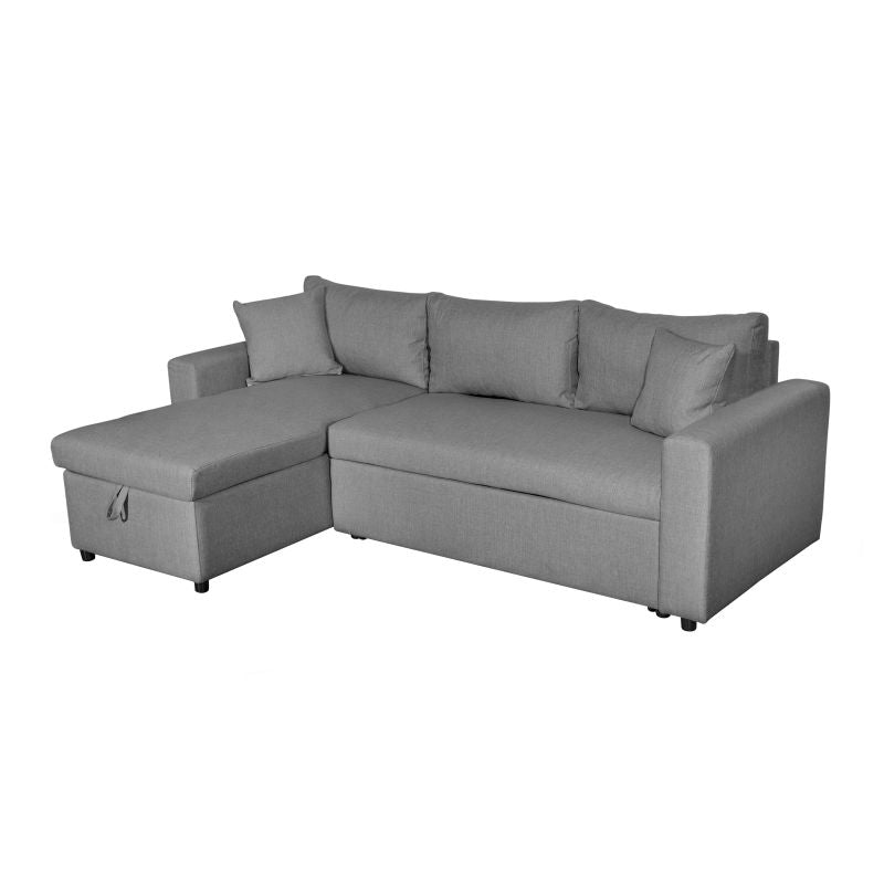 LUMIRA - Canapé d'angle réversible, convertible en tissu avec coffre de rangement - Gris clair