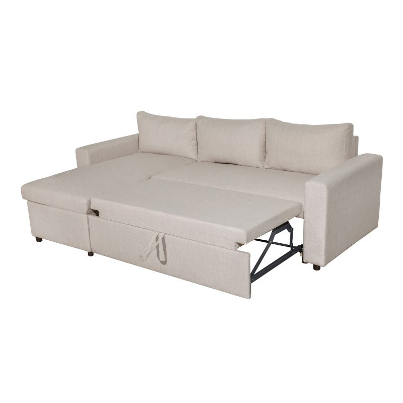 LUMIRA - Canapé d'angle réversible, convertible en tissu avec coffre de rangement - Beige