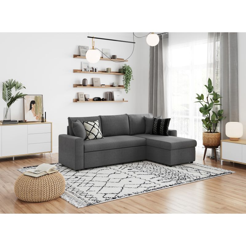 LUMIRA - Canapé d'angle réversible, convertible en tissu avec coffre de rangement - Gris foncé