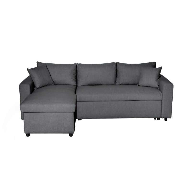 LUMIRA - Canapé d'angle réversible, convertible en tissu avec coffre de rangement - Gris foncé