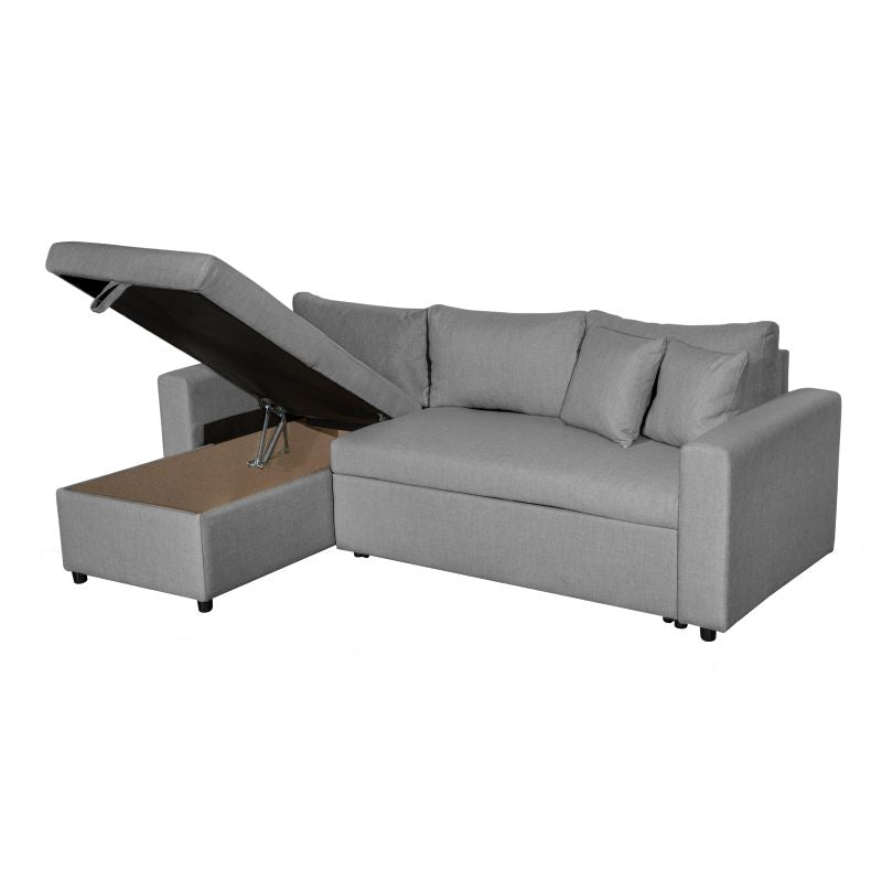 LUMIRA - Canapé d'angle réversible, convertible en tissu avec coffre de rangement - Gris clair