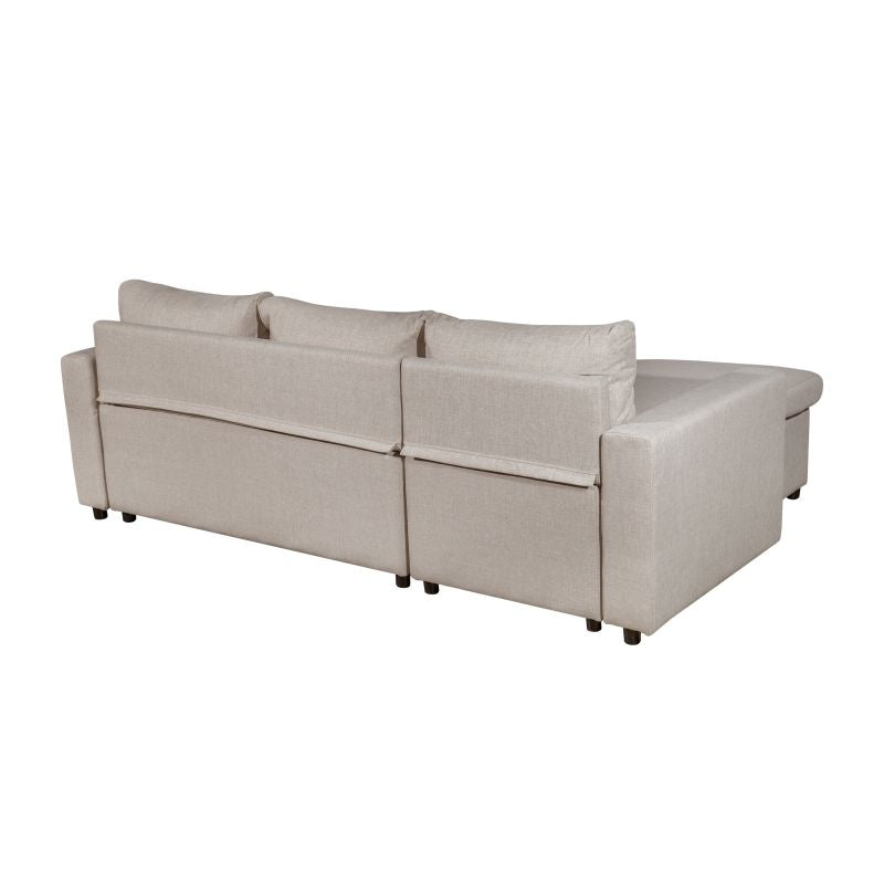 LUMIRA - Canapé d'angle réversible, convertible en tissu avec coffre de rangement - Beige