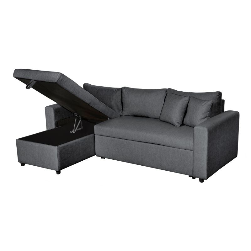 LUMIRA - Canapé d'angle réversible, convertible en tissu avec coffre de rangement - Gris foncé