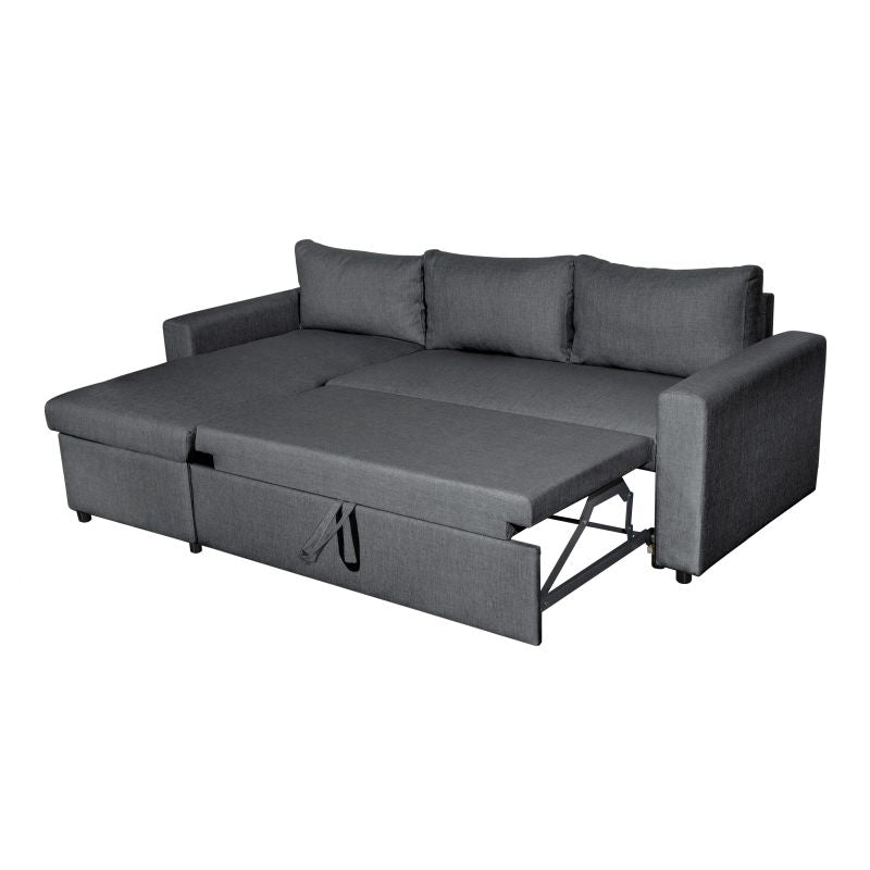 LUMIRA - Canapé d'angle réversible, convertible en tissu avec coffre de rangement - Gris foncé