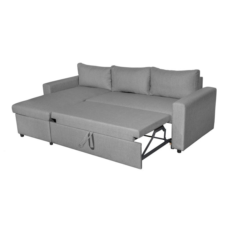 LUMIRA - Canapé d'angle réversible, convertible en tissu avec coffre de rangement - Gris clair