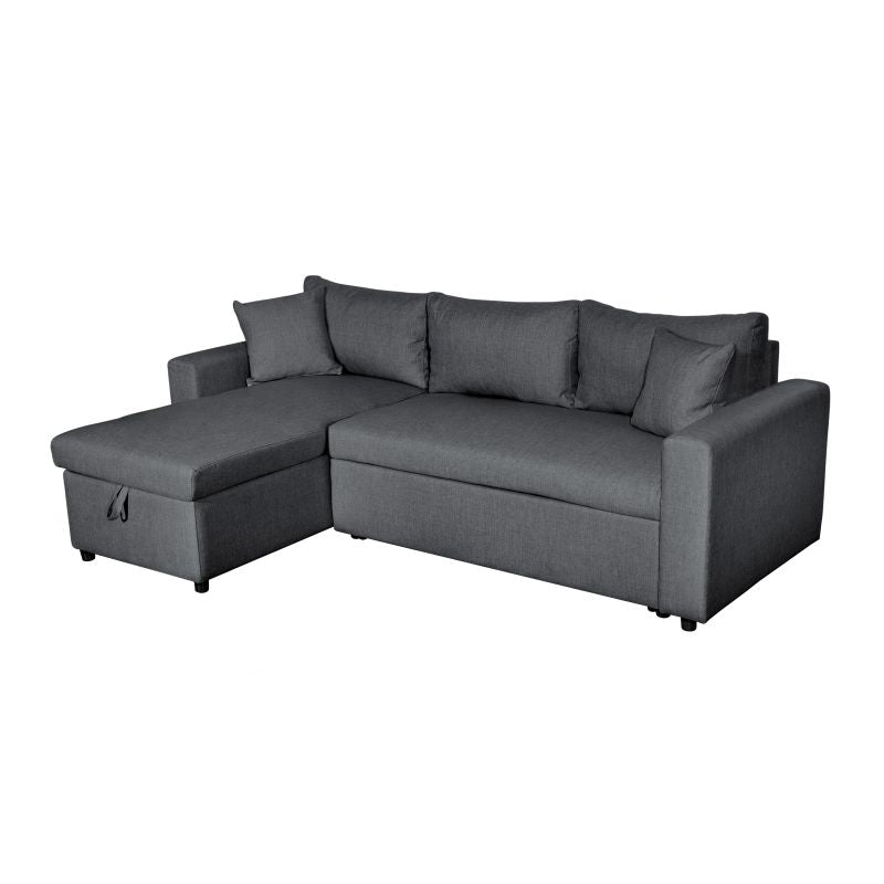 LUMIRA - Canapé d'angle réversible, convertible en tissu avec coffre de rangement - Gris foncé