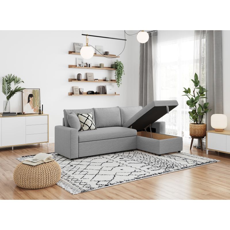 LUMIRA - Canapé d'angle réversible, convertible en tissu avec coffre de rangement - Gris clair