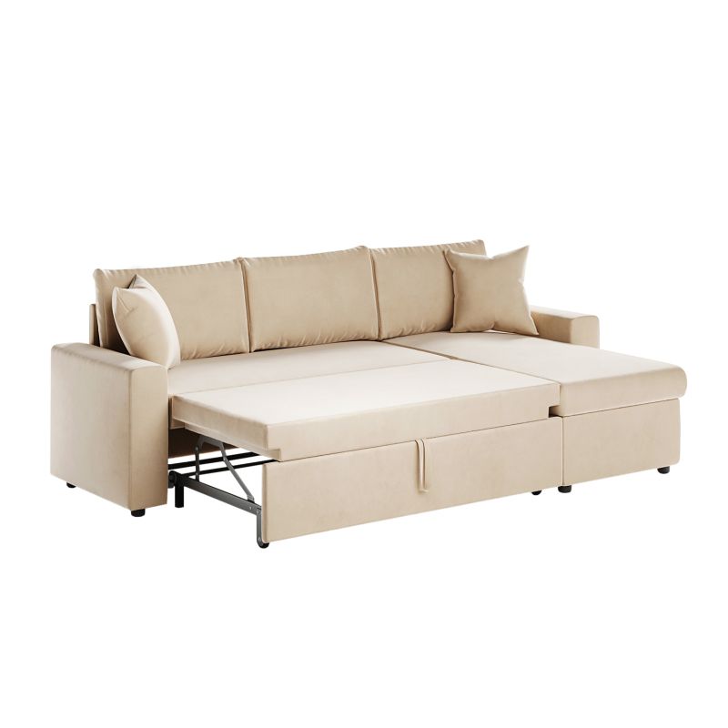 LUMIRA - Canapé d'angle réversible, convertible en velours avec coffre - Beige