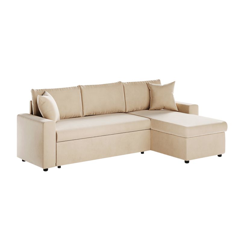 LUMIRA - Canapé d'angle réversible, convertible en velours avec coffre - Beige