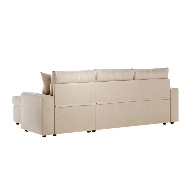 LUMIRA - Canapé d'angle réversible, convertible en velours avec coffre - Beige