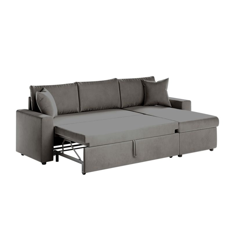 LUMIRA - Canapé d'angle réversible, convertible en velours avec coffre - Gris foncé