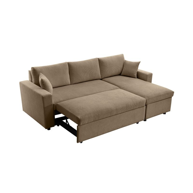 LUMIRA - Canapé d'angle réversible, convertible en velours cotelé avec coffre - Taupe