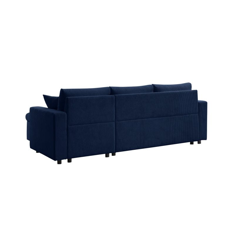 LUMIRA - Canapé d'angle réversible, convertible en velours cotelé avec coffre - Bleu foncé