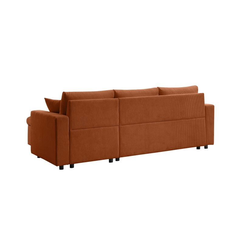 LUMIRA - Canapé d'angle réversible, convertible en velours cotelé avec coffre - Terracotta