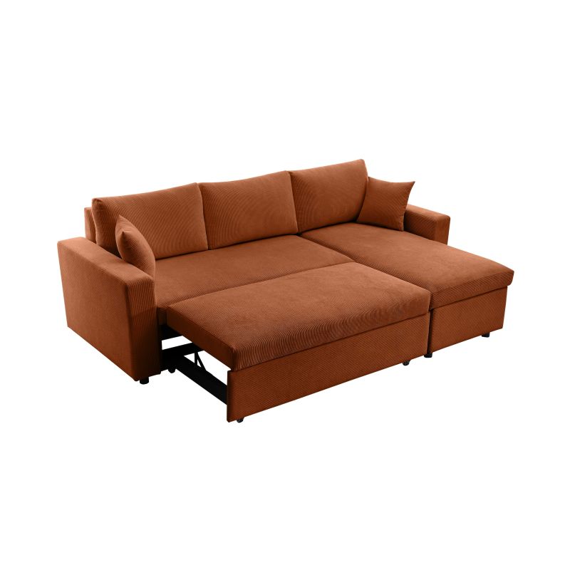 LUMIRA - Canapé d'angle réversible, convertible en velours cotelé avec coffre - Terracotta