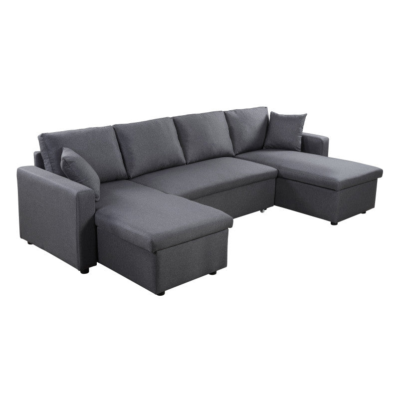 LUMIRA U - Canapé panoramique convertible avec 2 coffres en tissu - Gris foncé