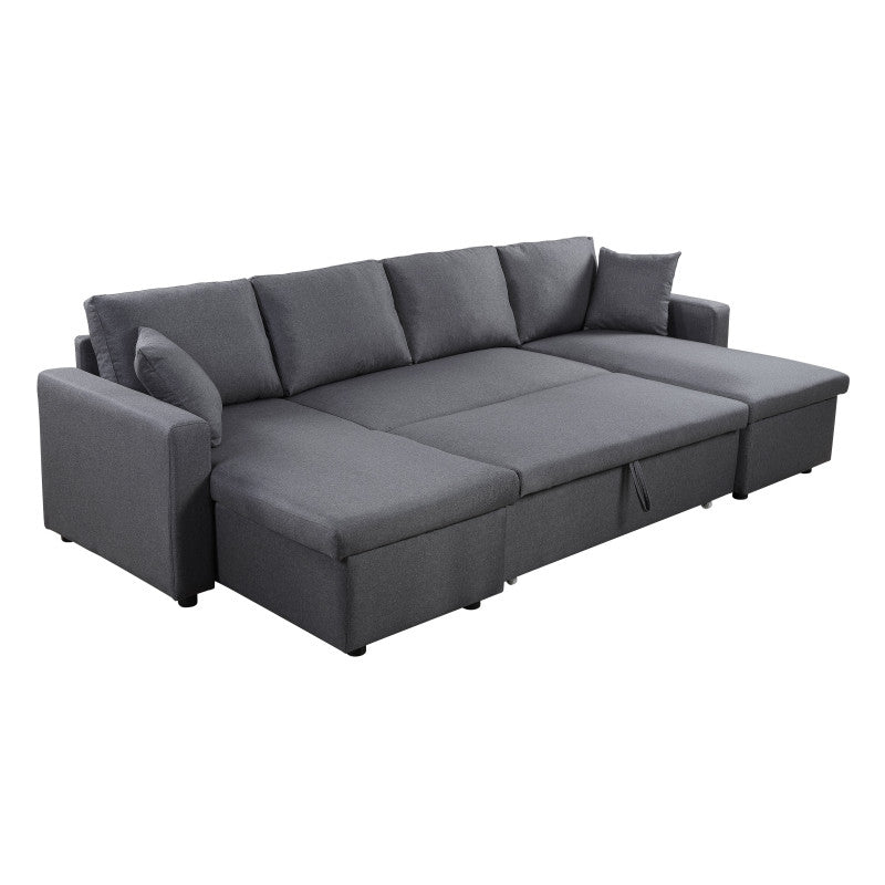 LUMIRA U - Canapé panoramique convertible avec 2 coffres en tissu - Gris foncé