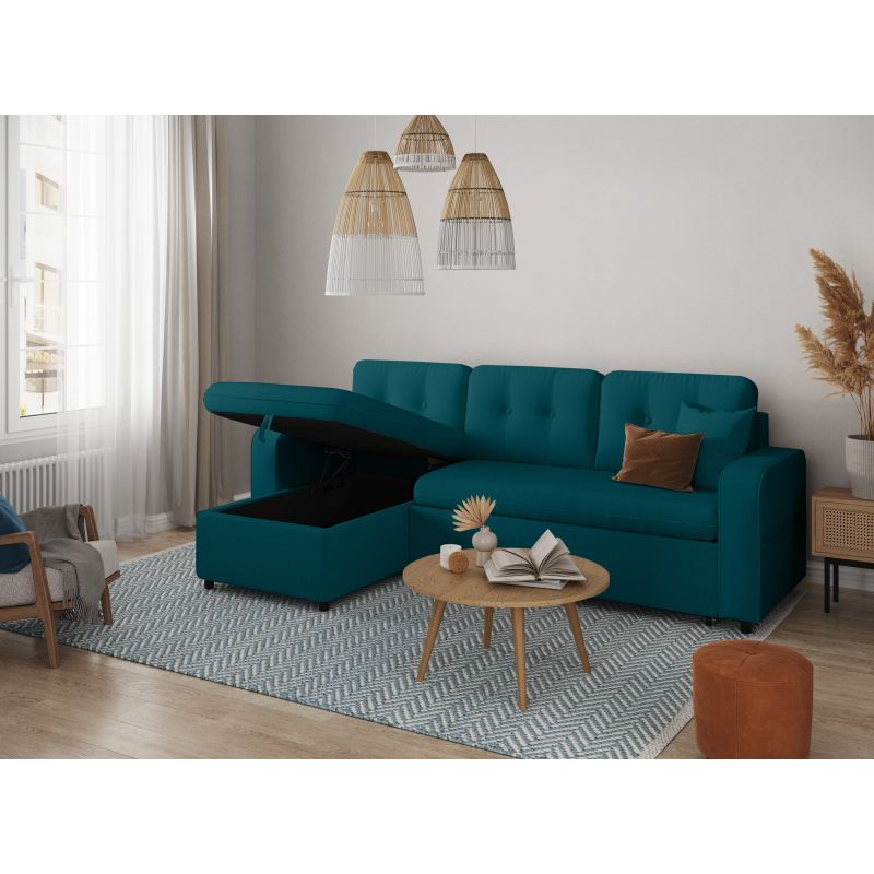 MARANO - Canapé d'angle convertible réversible en tissu - Bleu pétrole