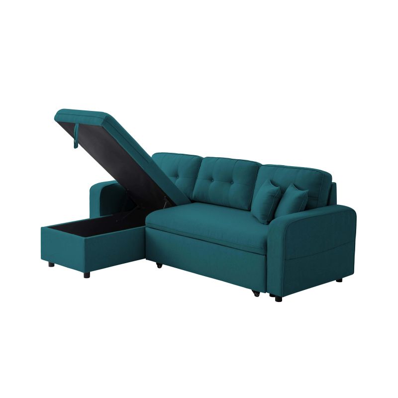 MARANO - Canapé d'angle convertible réversible en tissu - Bleu pétrole