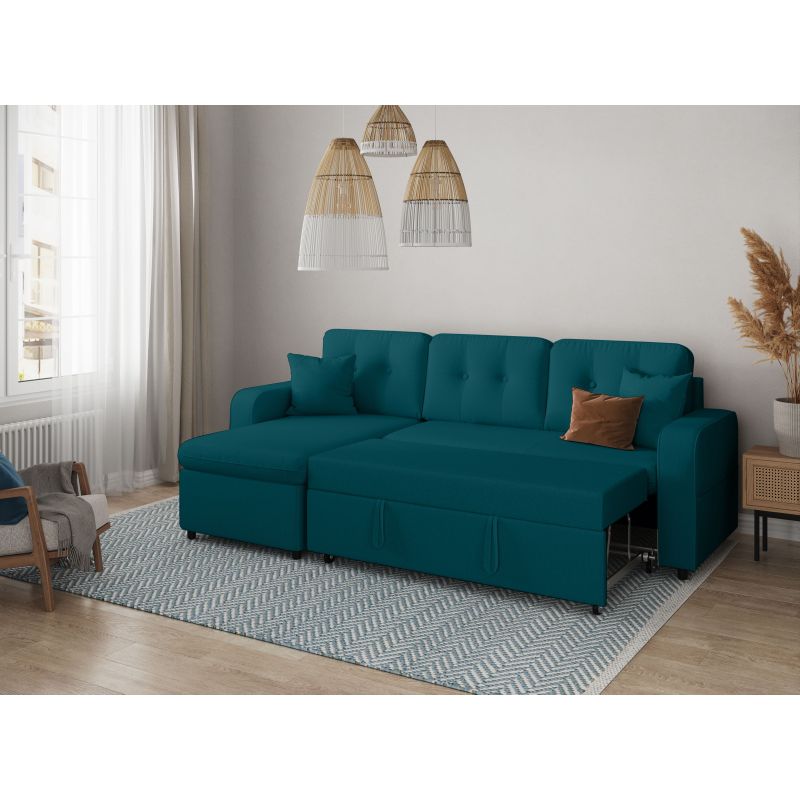 MARANO - Canapé d'angle convertible réversible en tissu - Bleu pétrole