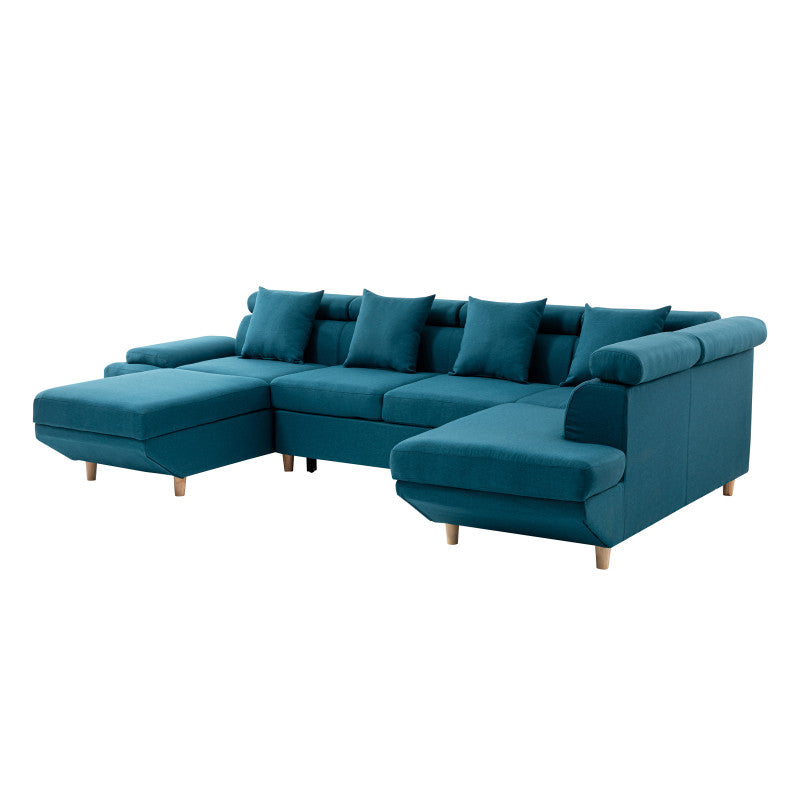 MATEO U - Canapé scandinave panoramique convertible en tissu - Bleu pétrole