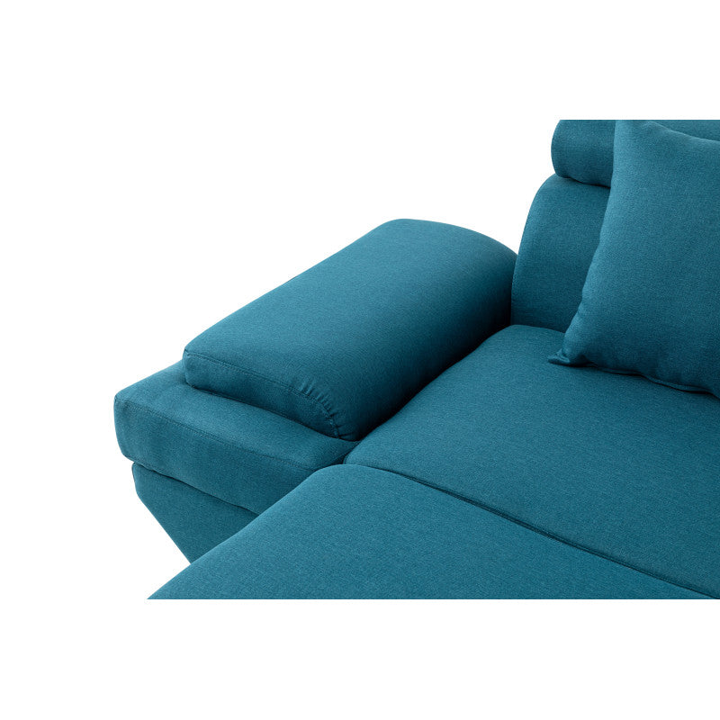 MATEO U - Canapé scandinave panoramique convertible en tissu - Bleu pétrole