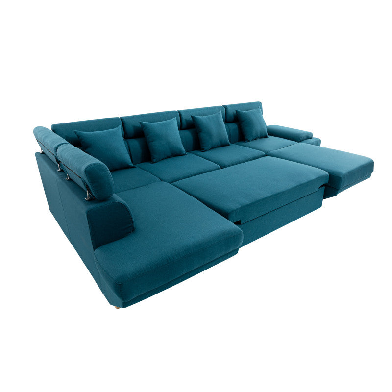 MATEO U - Canapé scandinave panoramique convertible en tissu - Bleu pétrole