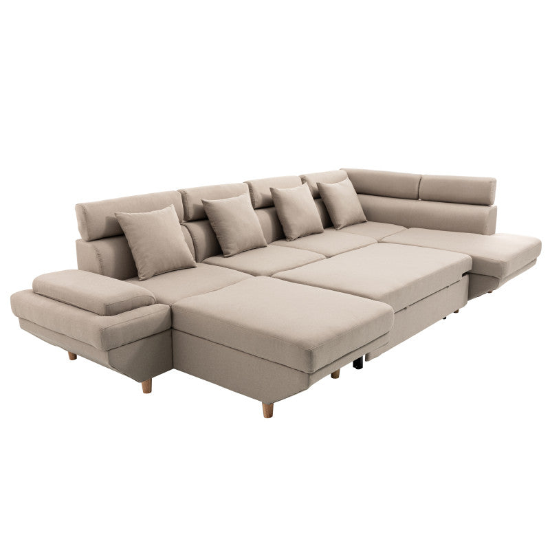 MATEO U - Canapé scandinave panoramique convertible en tissu - Beige