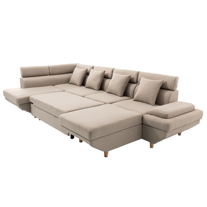 MATEO U - Canapé scandinave panoramique convertible en tissu - Beige