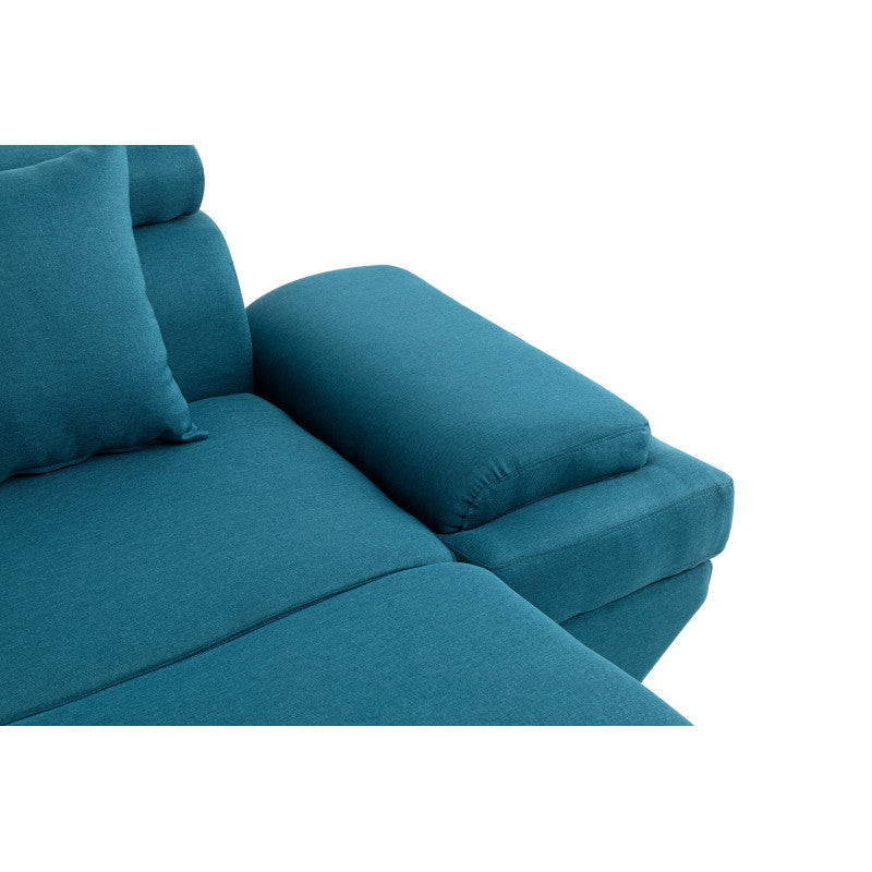 MATEO U - Canapé scandinave panoramique convertible en tissu - Bleu pétrole