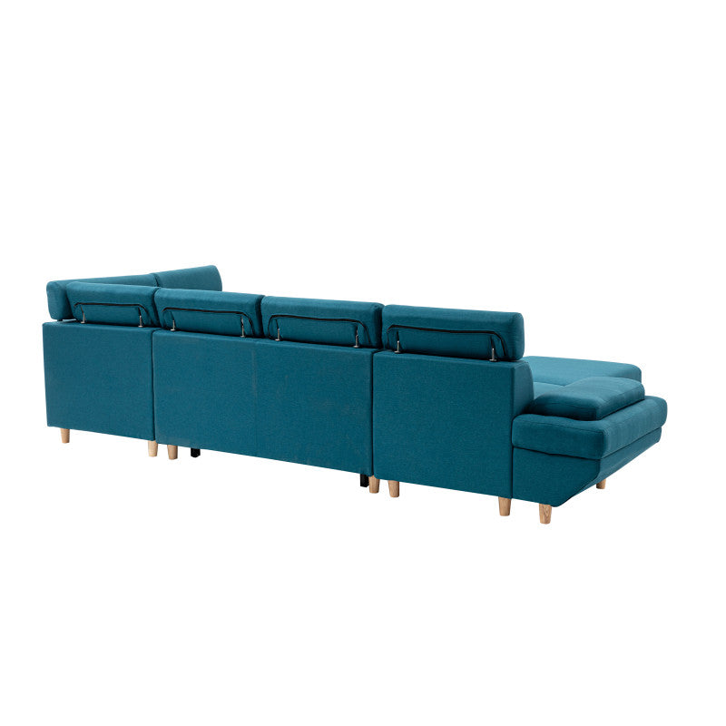 MATEO U - Canapé scandinave panoramique convertible en tissu - Bleu pétrole