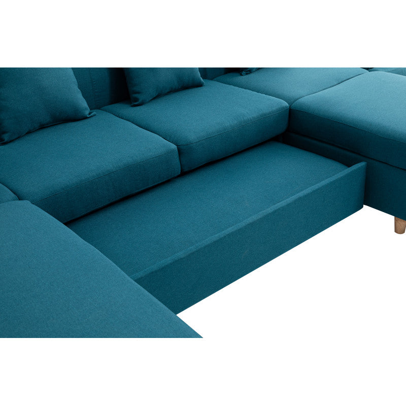 MATEO U - Canapé scandinave panoramique convertible en tissu - Bleu pétrole