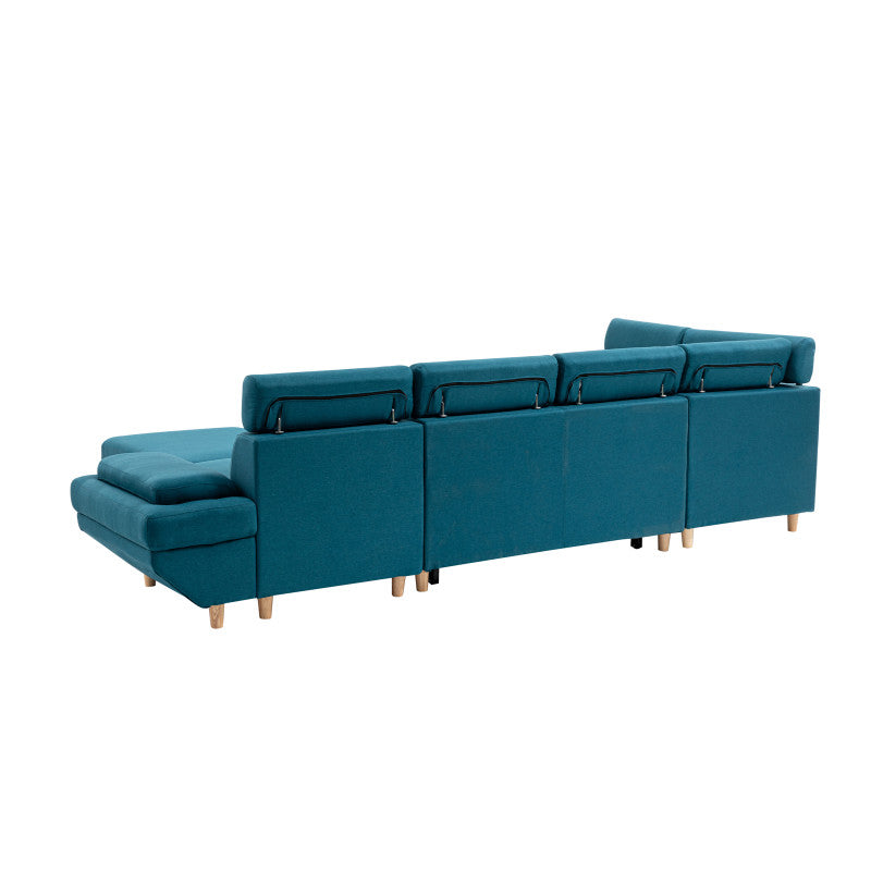 MATEO U - Canapé scandinave panoramique convertible en tissu - Bleu pétrole