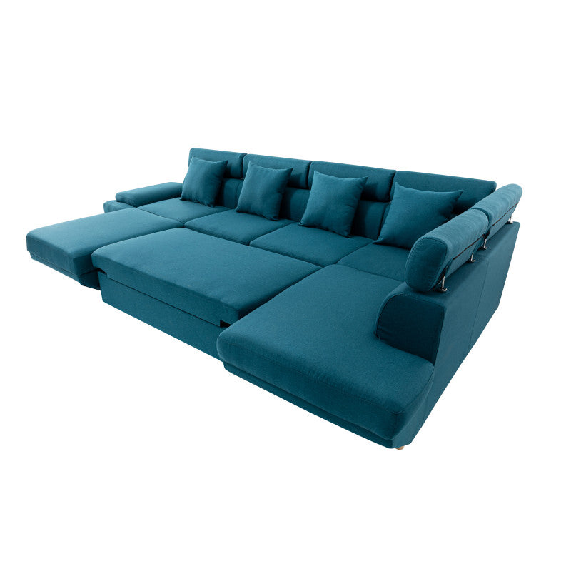 MATEO U - Canapé scandinave panoramique convertible en tissu - Bleu pétrole