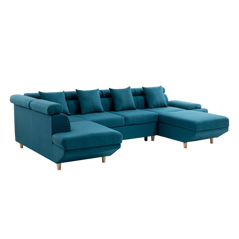 MATEO U - Canapé scandinave panoramique convertible en tissu - Bleu pétrole