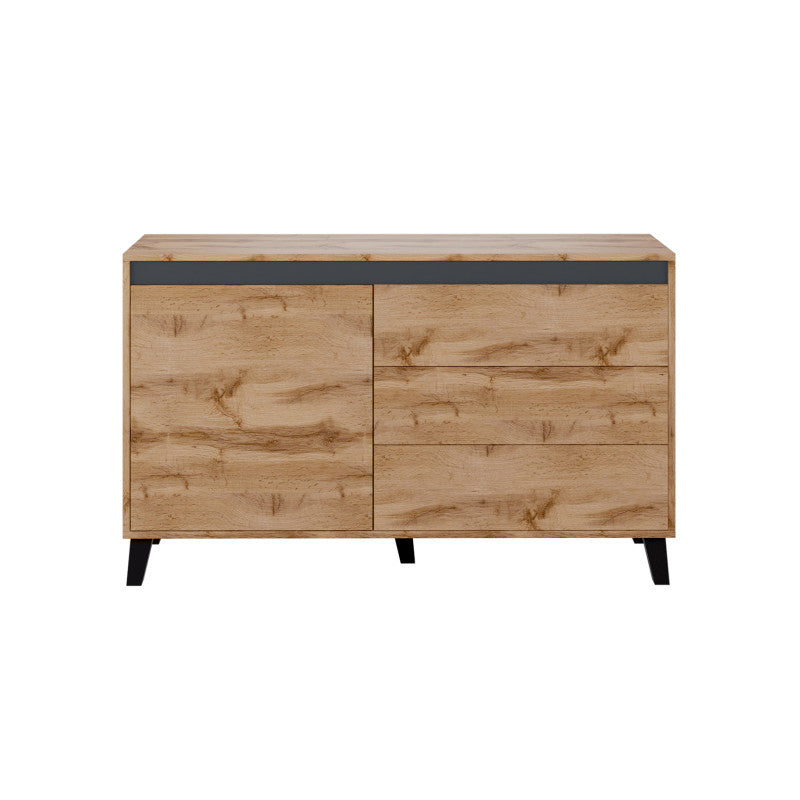 MILOR - Buffet 1 porte et 3 tiroirs - Noir/bois