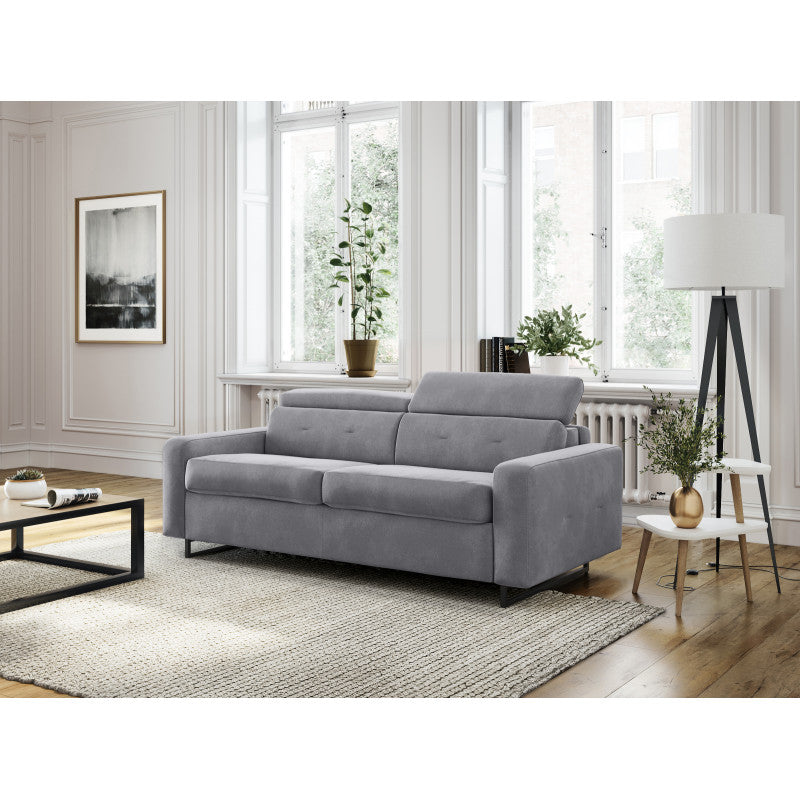 MINA - Canapé convertible système couchage express 3 places en tissu - Gris clair