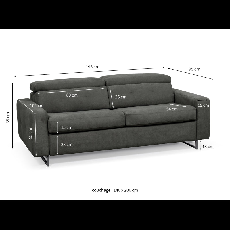 MINA - Canapé convertible système couchage express 3 places en tissu - Gris foncé