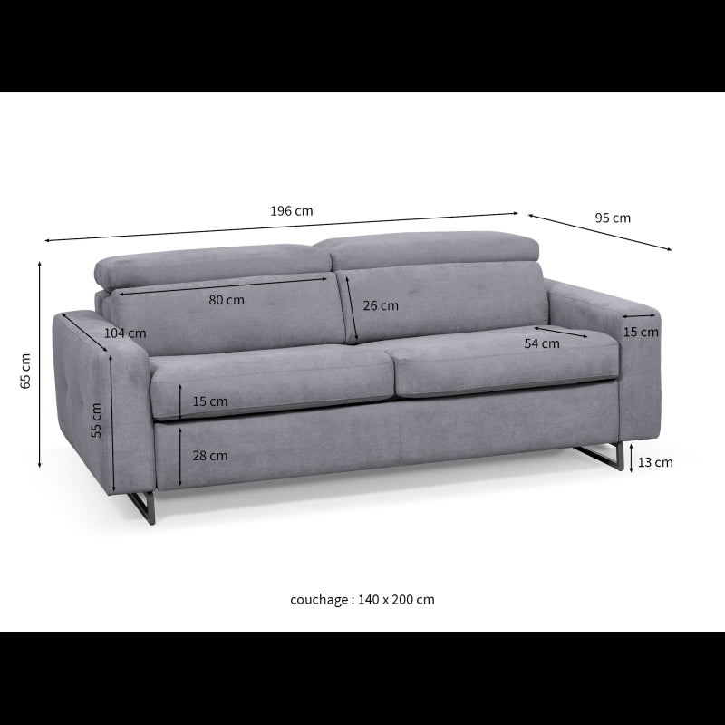 MINA - Canapé convertible système couchage express 3 places en tissu - Gris clair