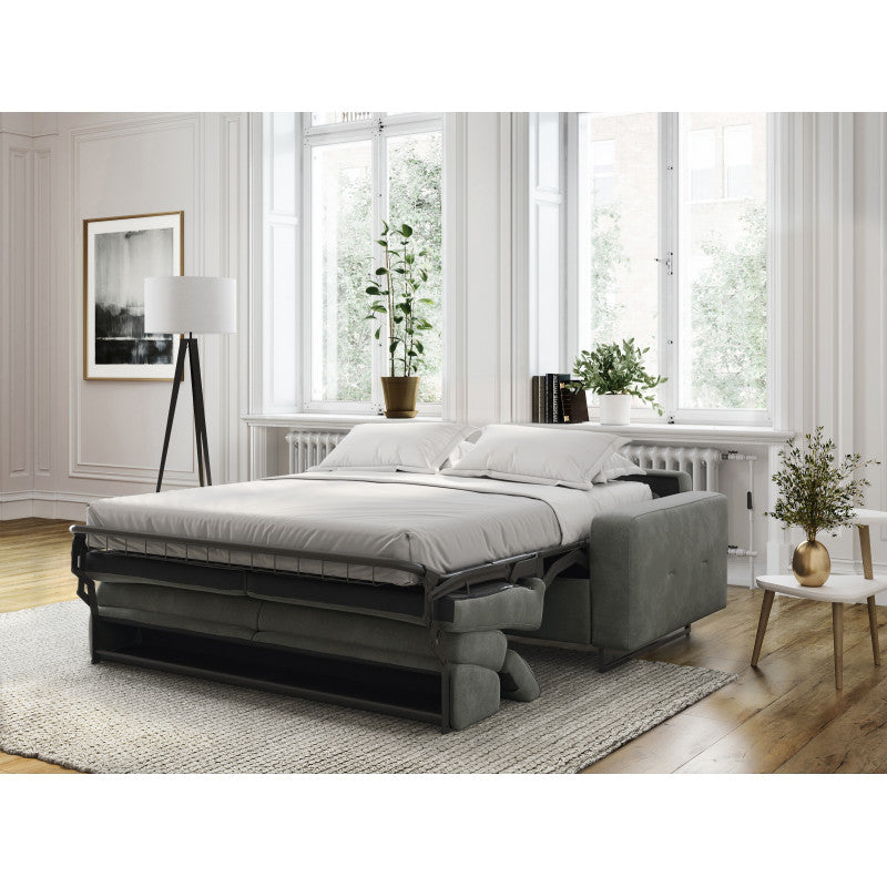 MINA - Canapé convertible système couchage express 3 places en tissu - Gris foncé