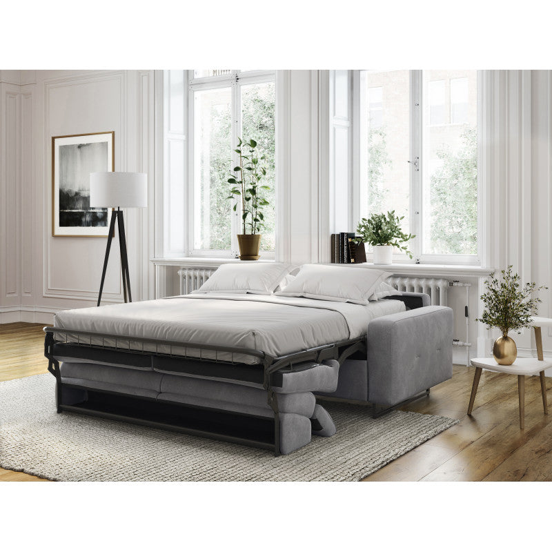 MINA - Canapé convertible système couchage express 3 places en tissu - Gris clair