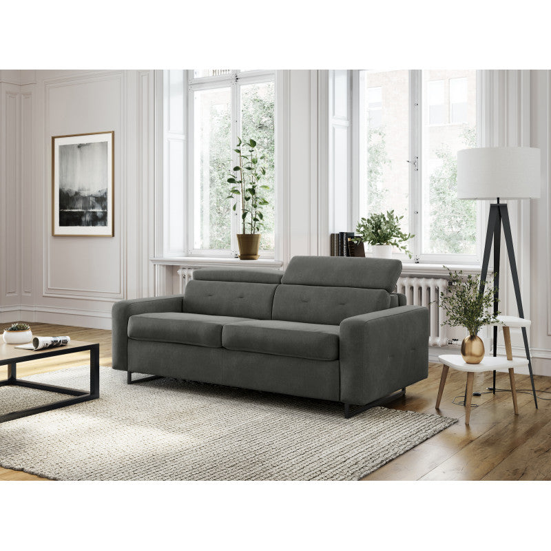 MINA - Canapé convertible système couchage express 3 places en tissu - Gris foncé