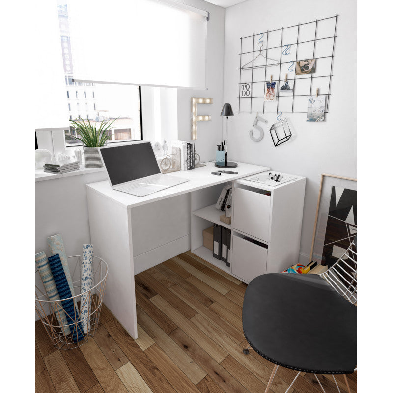 MODULA - Bureau angle modulable avec rangement L120 cm - Blanc