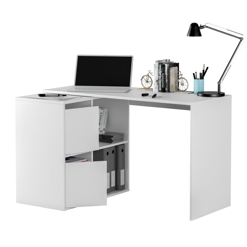 MODULA - Bureau angle modulable avec rangement L120 cm - Blanc