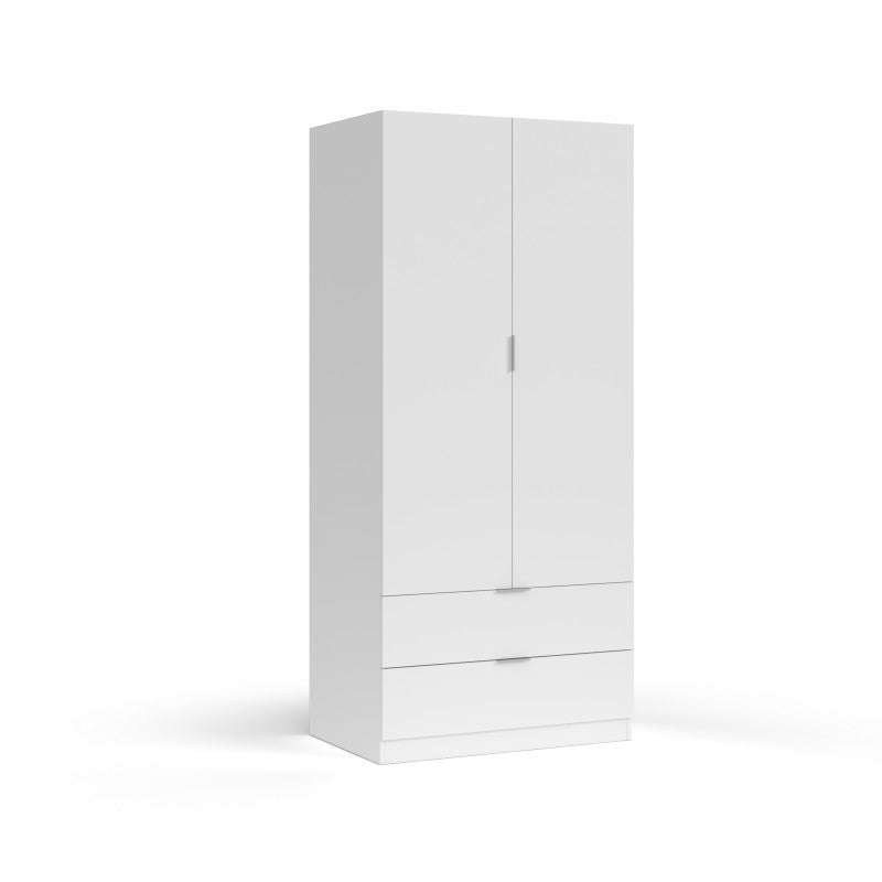 MOLLY - Armoire penderie 2 portes + 2 tiroirs L81 x H180 cm - Blanc