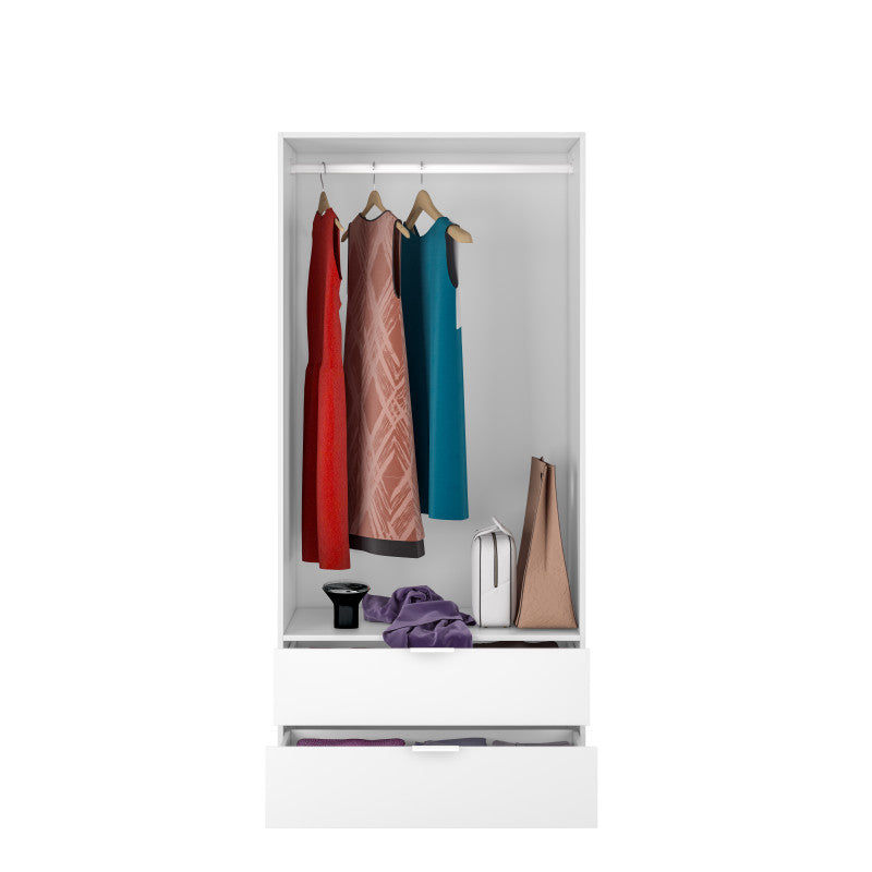 MOLLY - Armoire penderie 2 portes + 2 tiroirs L81 x H180 cm - Blanc