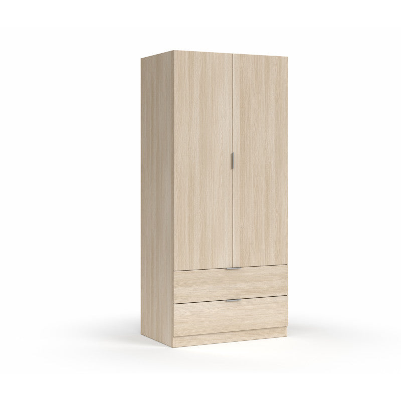 MOLLY - Armoire penderie 2 portes + 2 tiroirs L81 x H180 cm - Chêne